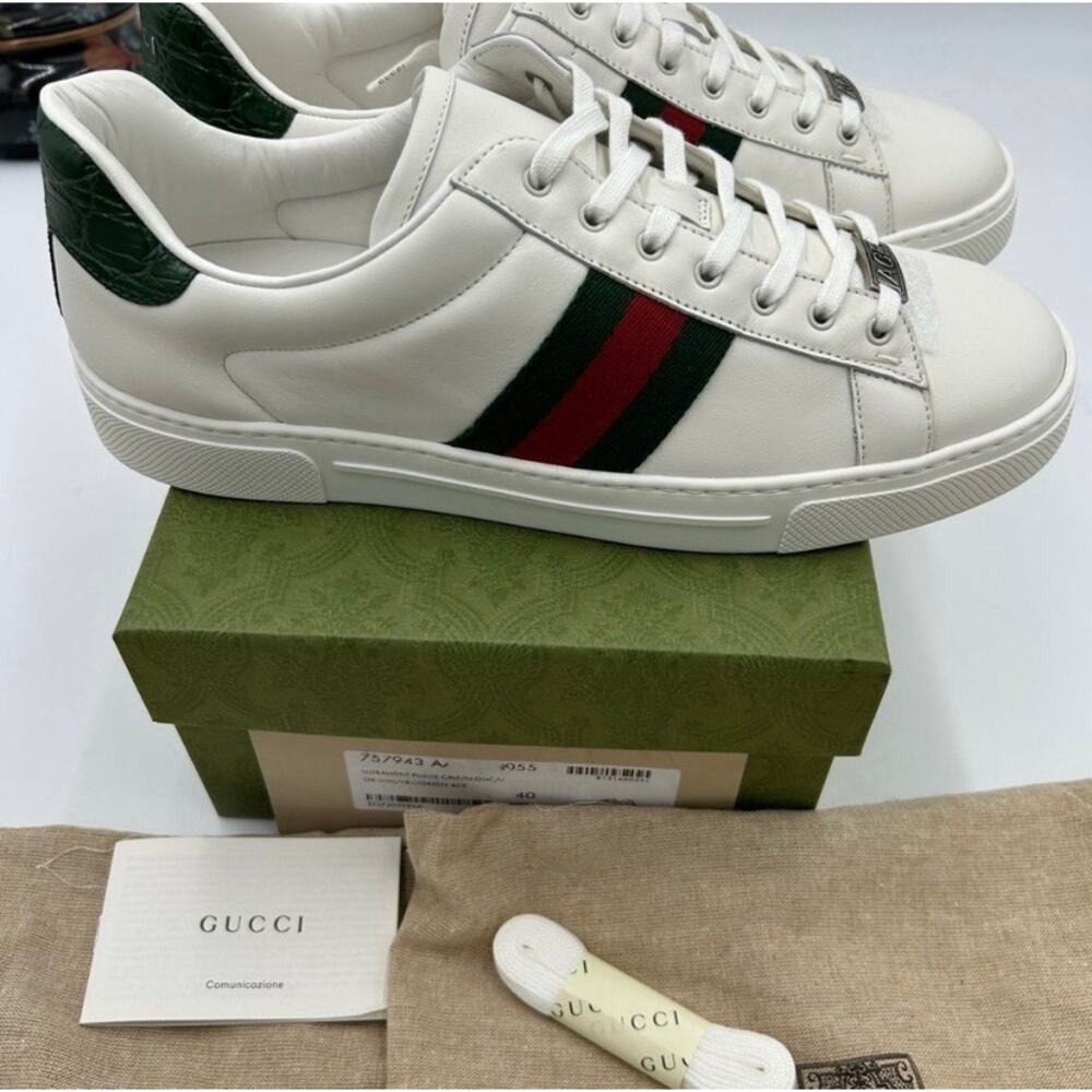 Women's Gucci, ace leather, web stripe sneakers size 40 made in Italy - Picture 11 of 14